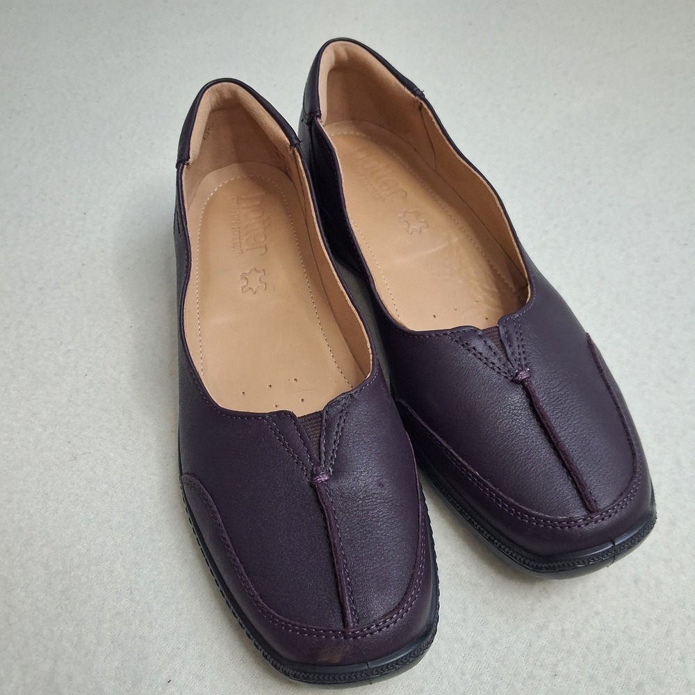 Hotter Gillian Purple Leather Slip On Comfort Shoes Made in England Womens 7.5